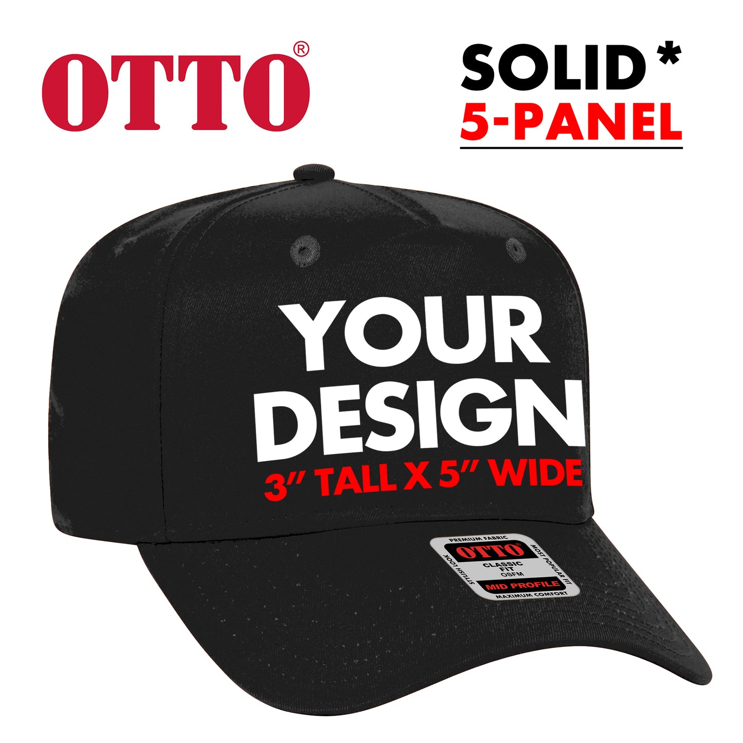 *Custom Printed* OTTO 5 Panel Hat (Solids)