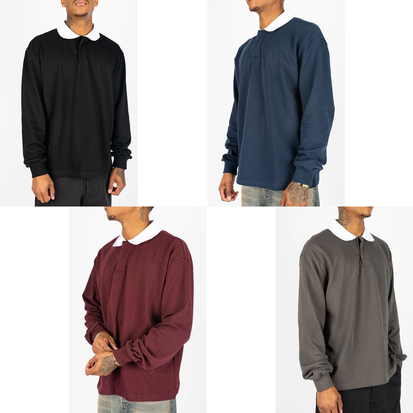 GREENHOUSE BRAND - Long Sleeve POLO *WHITE COLLAR*