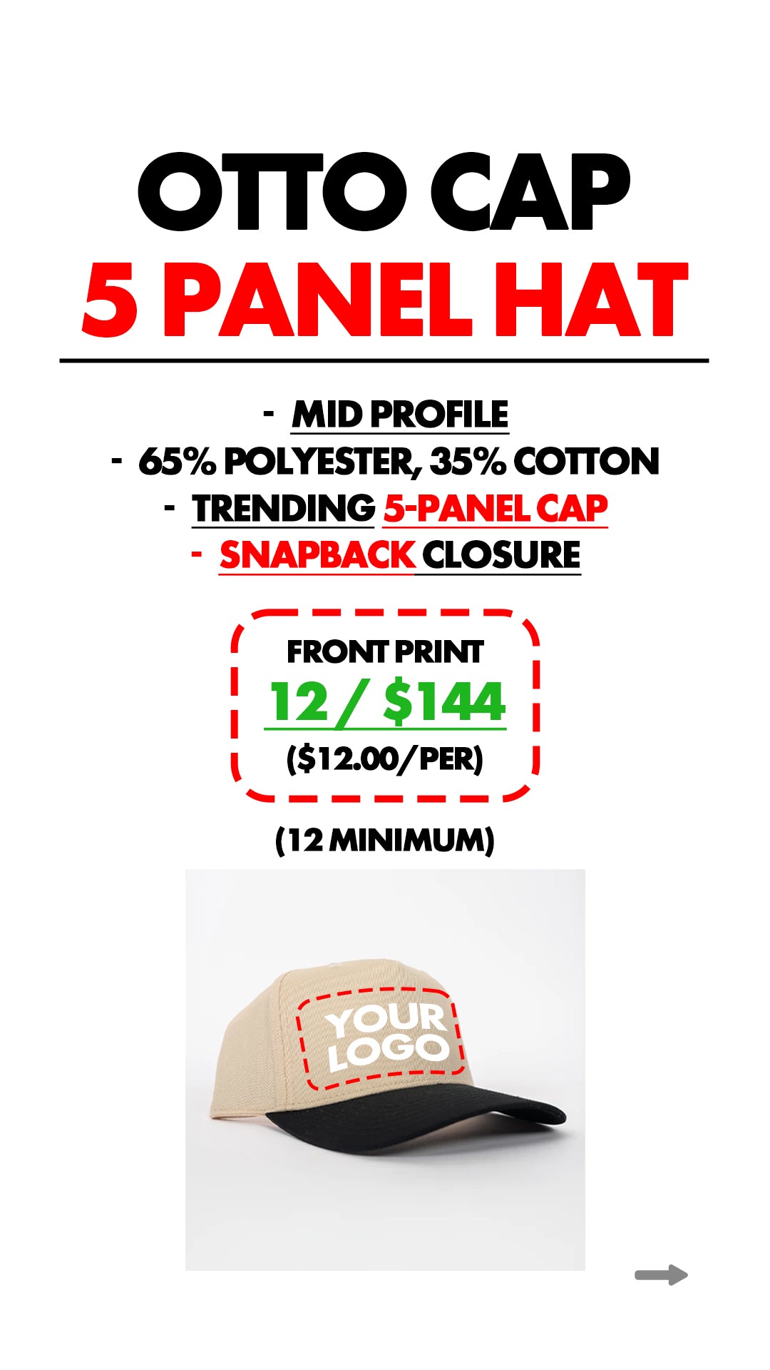 OTTO 5 Panel Hat (Bundle of 12)